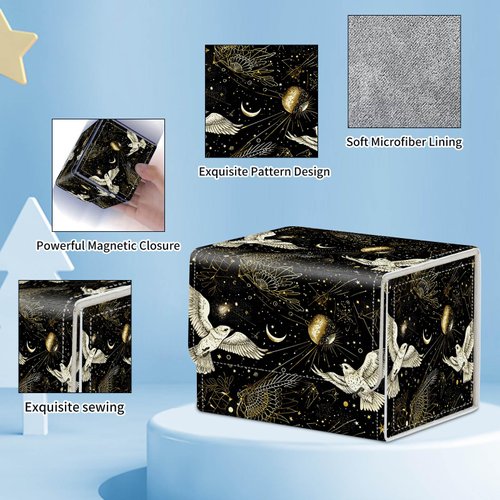 ACWDMKH for MTG Commander Deck Box,Card Deck Box for Trading Card Yugioh MTG Cards,Fits 100 Double Sleeved Cards,PU Leather Magnet TCG MTG Deck Case for Magic Commander Deck Box,Black White Bird