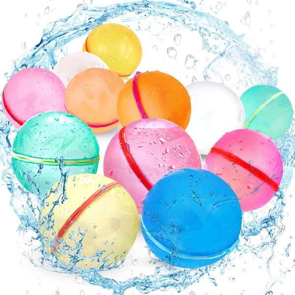 Magnetic Reusable Water Balloons, Refillable Water Toys Balloons Quick Fill Self Sealing, Splash Bomb Water Balls Summer Toys for Kids, Pool, Outdoor Water Play Game, Summer Fun Party, 12 Pack
