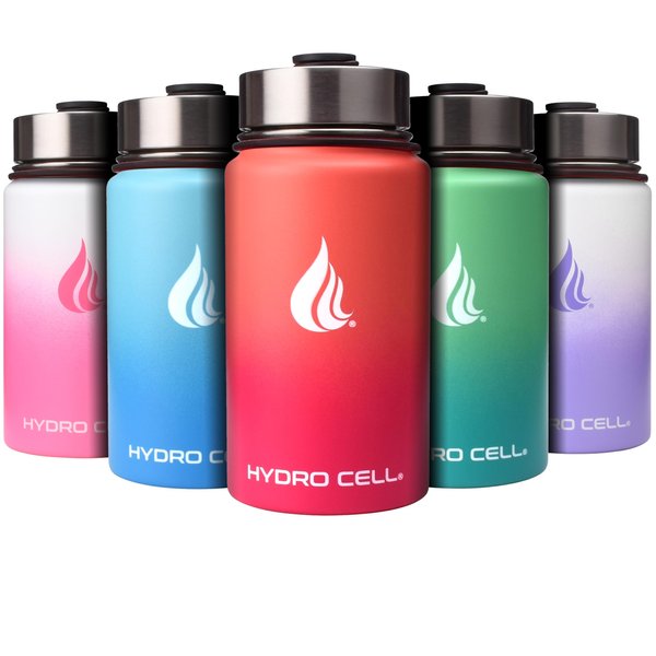 HYDRO CELL Stainless Steel Insulated Water Bottle with Straw - For Cold & Hot Drinks - Metal Vacuum Flask with Screw Cap and Modern Leakproof Sport Thermos for Kids & Adults (Coral/Punch 14oz)