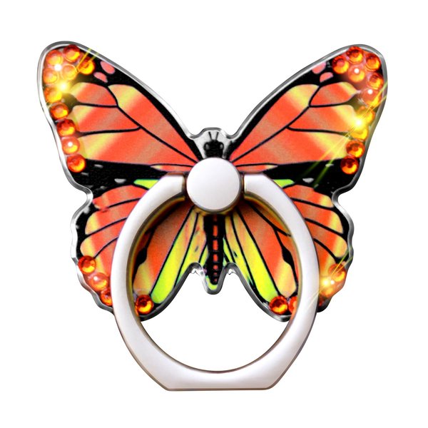 Cavdycidy Bling Metal Cute Butterfly Cell Phone Ring Holder 360°Rotation Finger Stand Kickstand Universal Compatible with All Smartphone(Diamond Orange)