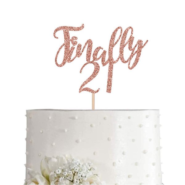 21 Rose Gold Glitter 21st Birthday Cake Topper, Finally 21 Birthday Party Decorations, Supplies