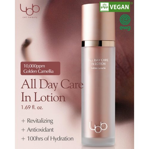 LBB All Day Care In Lotion - Vegan Antioxidnat Face Lotion - 100h Lasting Moisturizing, Radiant and Elastic Skin - Tangerine Cellular Water, Golden Camellia, Peptides, 1.69 oz.