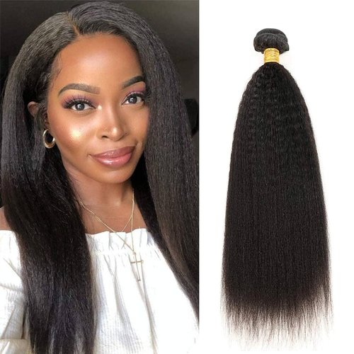 Amella Hair 10A Kinky Straight Hair 1 Bundles Yaki Human Hair Weave Unprocessed Brazilian Virgin Remy Sew in Hair Extensions Natural Black(12inch)