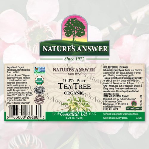 Nature’s Answer USDA Organic Tea Tree Essential Oil, 100% Pure | Natural Aromatherapy Oil for Diffuser/Humidifier, Steam Distilled 0.5 fl oz. (15ml) | Made in USA