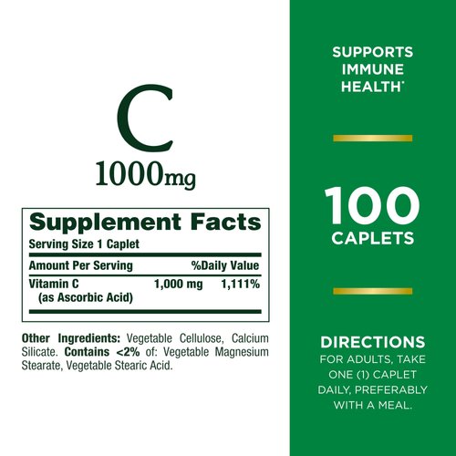 Nature's Bounty Vitamin C 1000mg, Immune Support Supplement, Powerful Antioxidant, 1 Pack, 100 Caplets