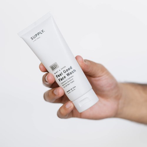 SUPPLY Feel Good Face Wash - Aloe, Tea Tree, Mint - Plant Based, Natural Face Wash for Men and Women - Refreshes and Hydrates Skin Cells, Cleanses Impurities - Concentrated, Non-diluted 3.4 Fl Oz Tube