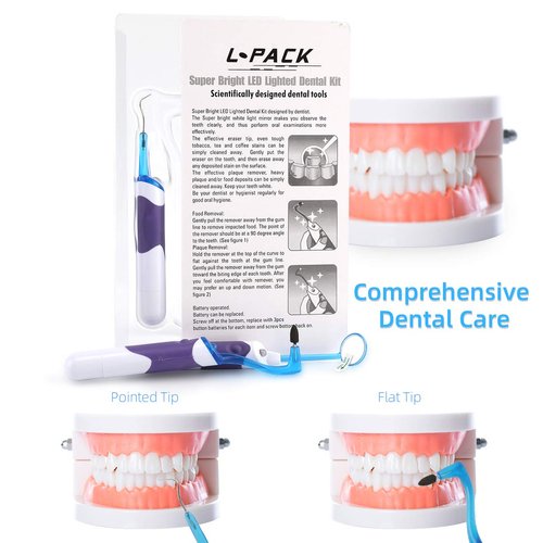 Tooth Stain Remover Tool Oral Care Cleaning Kit with LED Light for Dentist, Family Oral Cleaning, Dental Scraper Tooth Pick Hygiene Set with Mouth Mirror - Easy to Carry and Use