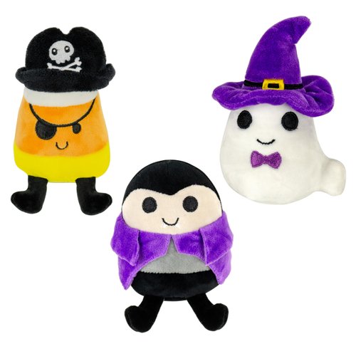 Giftable World Holiday 3.5" Plush Pet Toy Fun for Halloween with Squeaker Dog Chew Toy - 3 Pack (Trick O' Treaters)