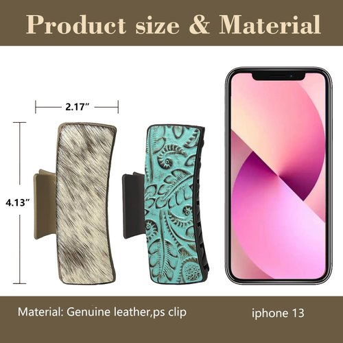 TMUSIBEN Hair Clips for Women 4.1 Inch Hair Claw Clips for Women Thin Thick Curly Hair Vintage Genuine Leather Western Hair Accessories (6)