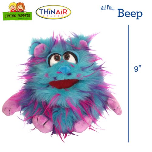 Living Puppets - Beep The 9-Inch Blue Friendly Monster, Plush Hand Puppet for Boys and Girls