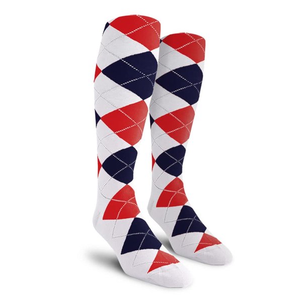 Golf Knickers Colorful Knee High Argyle Cotton Socks for Men Women and Youth - E: White/Navy/Red - Youth