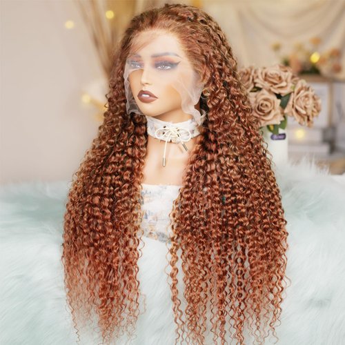 TopSilky Reddish Brown Curly Wigs Human Hair 13x6 Auburn Brown Kinky Curly Lace Front Human Hair Wig Pre Plucked with Baby Hair 180% Density HD Lace Frontal Wigs Human Hair 26 Inch