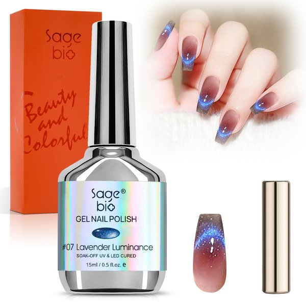SAGEBIO Cat Eye Gel Nail Polish 15ml, Long-Lasting Magnetic Cat Eye Gel 07