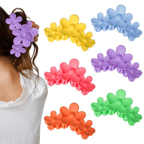 AMCAMI Flower Hair Clips for Women 6 Pcs Claw Clips for Thick Hair Claw Clips Hair Clips for Thin Hair Beach Accessories for Women Cute Hair Clips Hawaiian Flower Hair Clips Hair Claws