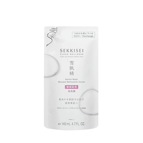 SEKKISEI CLEAR WELLNESS Gentle Wash REFILL, Facial Cleanser for Sensitive Skin, 4.7 Ounce