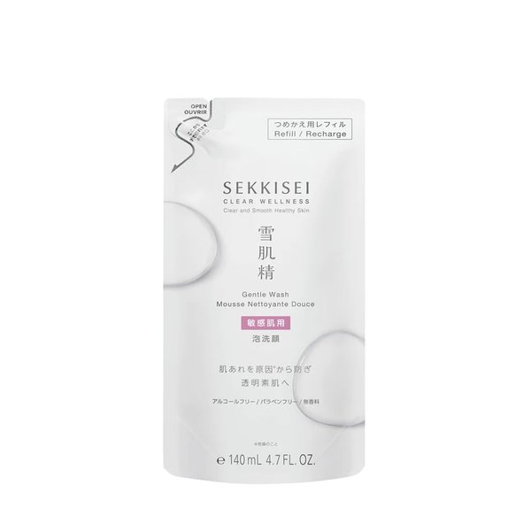SEKKISEI CLEAR WELLNESS Gentle Wash REFILL, Facial Cleanser for Sensitive Skin, 4.7 Ounce