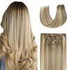 HUAYI Clip in Hair Extensions,Double Weft Ash Blonde Mix With Bleach Blonde Brazilian Hair,Remy real Human Hair(22In 7pcs 70g)