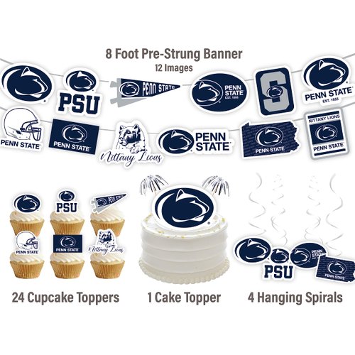 Penn State Party Supplies (42 Pieces) for PSU Graduation, Tailgating and Birthday Party Decorations with Penn State Banner with Penn State Cake Toppers Decorations (Penn State Nittany Lions)