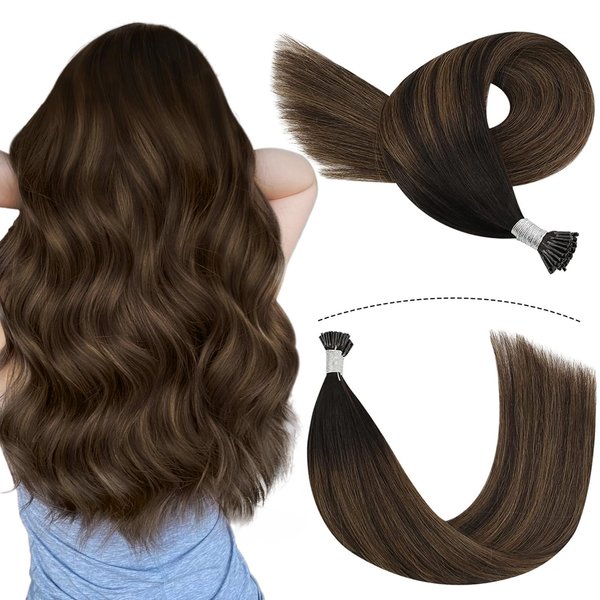 YoungSee I Tip Hair Extensions Human Hair Brown Balayage 22In Itip Extensions Balayage Darkest Brown with Medium Brown Itips Human Hair Extensions Pre Bonded Hair Extensions Human Hair Cold Fusion 50g