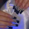 IMSOHOT Long Press on Nails Square Fake Nails Black French Tip Acrylic False Nails with Crystal Butterfly Rhinestone Designs Glitter Full Cover Glossy Glue on Nails for Women 24pcs