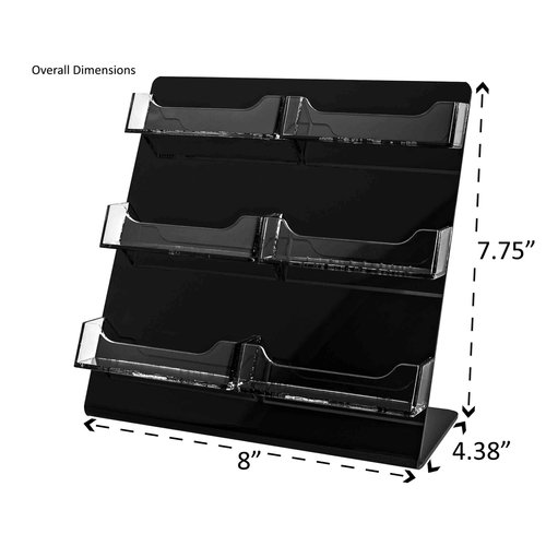Marketing Holders Business Card Holder 6 Pockets for 3.5" x 2" Appointment Cards Clear and Black Acrylic Display for Desks in Dental and Doctors Offices