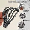 Black Metal Skeleton Hand Hair Claw Clips with Skull Head Design - Strong Hold Jaw Clamps for Women's Halloween Hair Accessories
