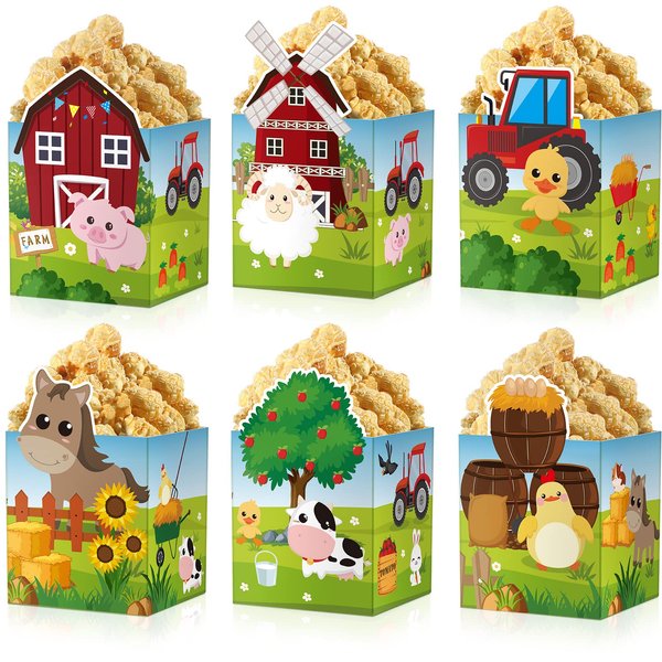 Pajean 24 Set Farm Birthday Party Supplies Farm Animal Popcorn Boxes Farmhouse Birthday Snack Treat Goodie Boxes for Baby Shower Farm Birthday Party