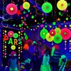 6Pcs UV Neon Hanging Paper Fans Flowers Glow Paper Fans Party Supplies and Decorations Glow in The Dark Blacklight Reactive Fluorescent Black Light Party Kit Neon Party for Birthday Wedding