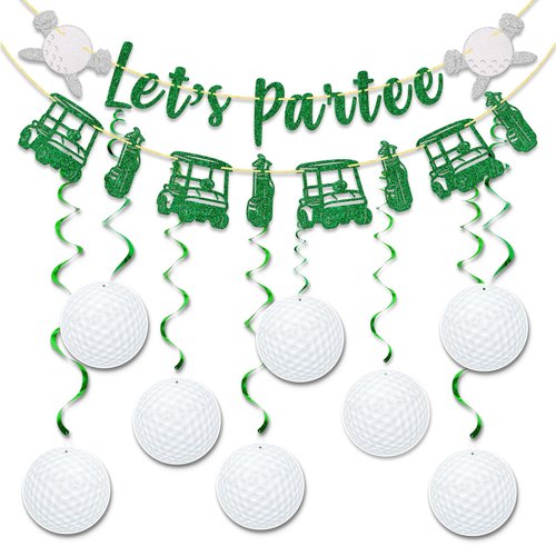 SparkDot Golf Party Decorations, Pre-assembled Let's Partee Golf Banner, Golf Ball Hanging Swirls, Golf Birthday Party Decor, Golfing Party Decor, Golf Themed Party Supplies