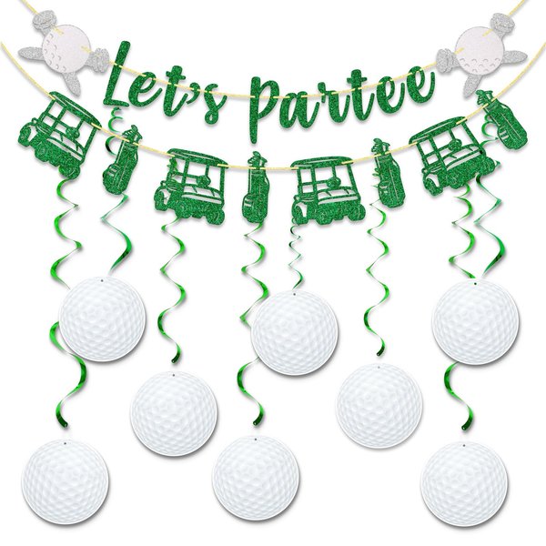 SparkDot Golf Party Decorations, Pre-assembled Let's Partee Golf Banner, Golf Ball Hanging Swirls, Golf Birthday Party Decor, Golfing Party Decor, Golf Themed Party Supplies