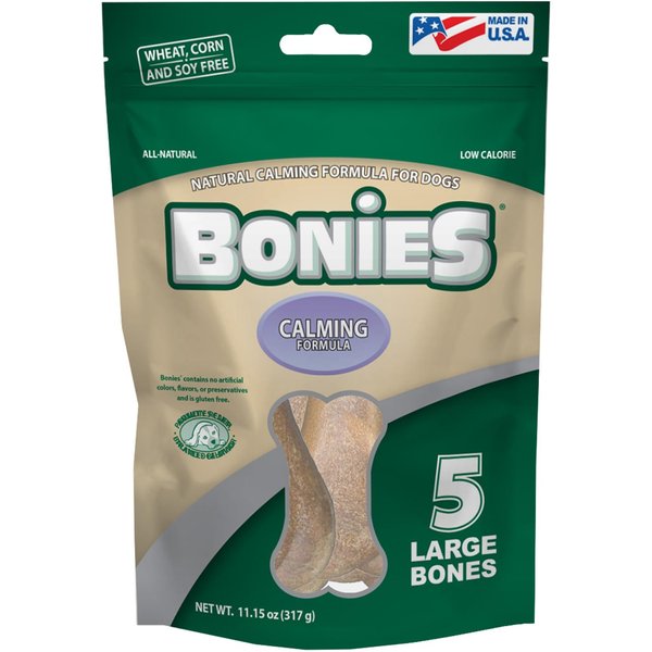 Green Pet Organics BONIES Natural Calming Formula Dog Treats - Contains Chamomile & Lavender, Help Anxiety, Excessive Barking & Trembling, Chicken Flavor, Large, 5 Bones