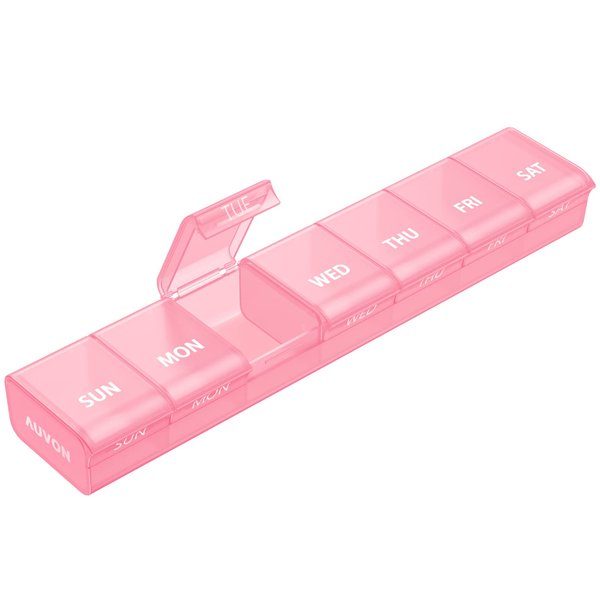 AUVON Weekly Pill Organizer with Upgraded Open Design, Portable Pill Box 7 Day BPA-Free, Cute Pill Case for Vitamins, Supplements and Medications