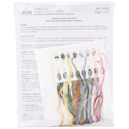 Janlynn Wildflower Jar Counted Cross Stitch Kit, White, Yellow, Blue