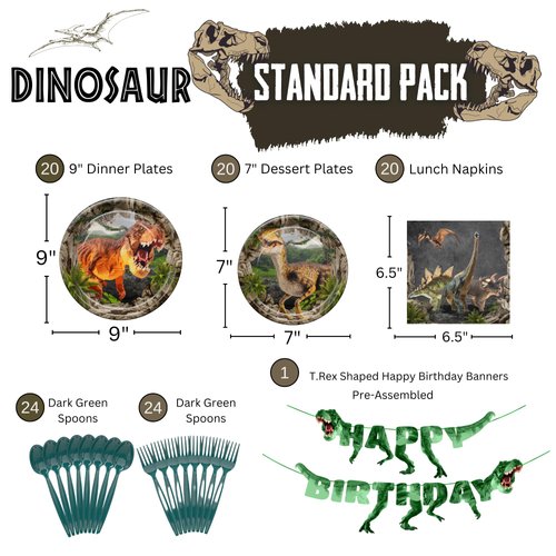 Blue Orchards Dinosaur Party Supplies Pack (109 Pieces for 20 Guests) - Dinosaur Party Plates and Napkin with T. Rex Banner, Dinosaur Birthday Party Supplies, Dinosaur Party Decorations