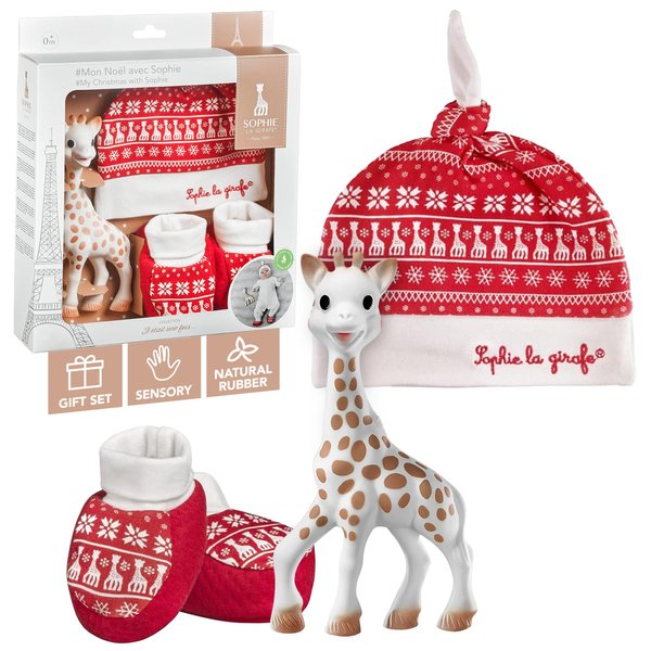 Sophie la girafe | My Christmas with Sophie Gift Set | Includes Sophie la girafe, Christmas Cap & Socks | Comfort & Soothe | Awaken All 5 Senses