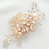 SWEETV Flower Bride Wedding Hair Comb Pearl Bridal Hair Accessories Crystal Hair Piece Jewelry Leaf Gold Headpiece Rhinestones Handmade Wedding Hair Accessories for Women and Girls