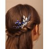 Teyglen Silver Leaf Headpiece Royal Blue Crystal Wedding Hair Comb Pearl Rhinestone Hair Piece for Bridal Wedding Hair Accessories for Women (Blue)