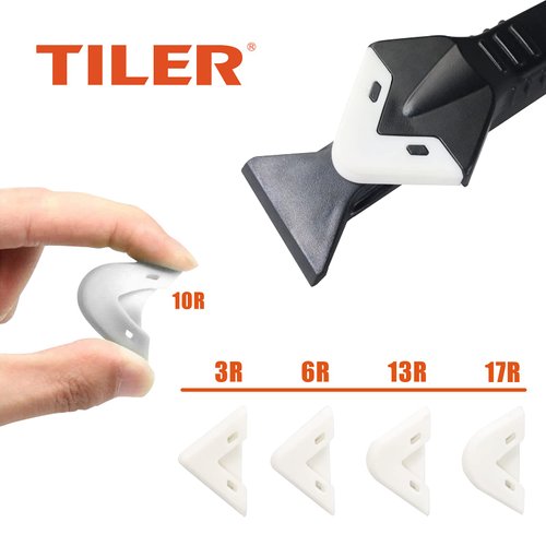 TILER 5 in 1 Silicone Caulking Tools Sealant Finishing Tool Grout Scraper, Reuse and Replace 5 Silicone Pads, Great Tools for Kitchen Bathroom Window, Sink Joint，Frames Seal