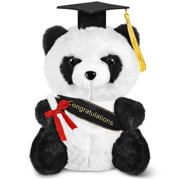 Graduation Panda Bear with Black Cap Graduation Gift 9 Inch Stuffed Animal Graduation Plush Panda Bear Class of 2024 Graduation Decoration for Kindergarten Elementary High School College Graduation