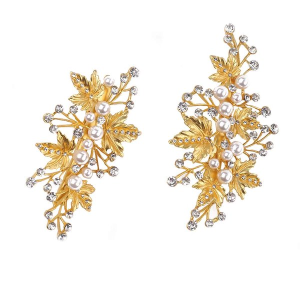 Missgrace Bridal Crystal Leaf Rose Gold Hair Pins Women Crystal Headpiece Wedding Rose Gold Leaf Hair Pins Clip Hair Jewelry Wedding Hair Accessories Set of 5