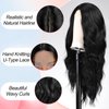 EMMOR Long Black Wavy Wig for Women Lace Front Wigs Natural Looking 26 Inch Middle Part Curly Wig Heat Resistant Synthetic Wigs for Daily Party Use