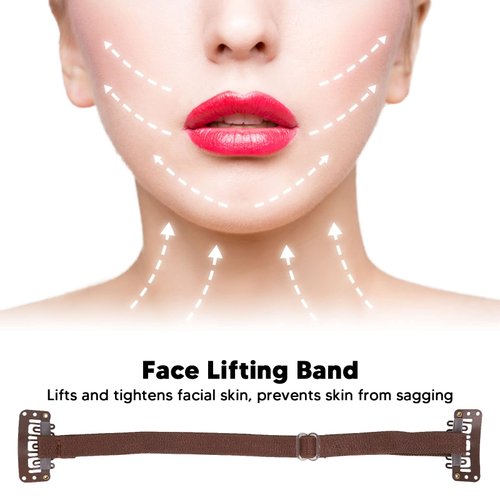 4PCS Face Lifting Band with Hairclip, Reusable Hairpin Facial Lifting Bands Invisible Facelift Patch Straps for Hair, Adjustable Elastic Band (Brown)