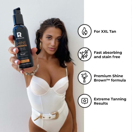 BYROKKO Shine Brown Premium Tanning Accelerator Oil (150 ml), XXL Tanning Oil for Outdoor Sun or Sunbed, Suntan Oil with Luscious and Fresh Orange Scent, Achieve a Natural Tan with Natural Ingredients