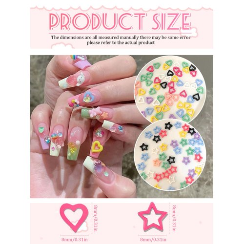 160Pcs Kawaii Nail Charms, CYHYII 3D Heart Stars Colorful Resin Nail Art Charm Acrylic Cute Love Nail Gems for Women Girls Nail Decorations DIY Manicure Craft Jewelry