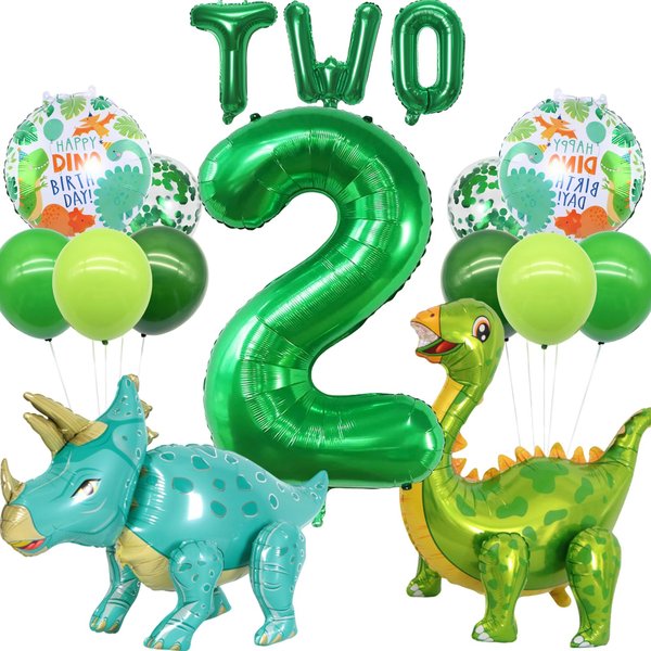 18pcs Dinosaur Theme Birthday Party Decorations, Giant 3D Standing Dinosaur Balloon, Number 2 Boy Birthday Party Supplies, Dinosaur 2nd Green Latex Mylar Foil Balloon Baby Shower Supplies (Number 2)
