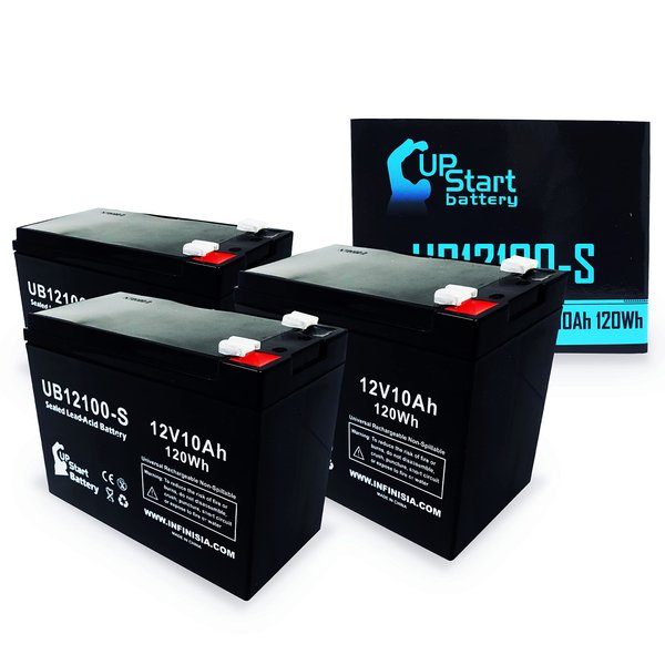 3 Pack Replacement for Schwinn S600 Battery - Replacement UB12100-S Universal Sealed Lead Acid Battery (12V, 10Ah, 10000mAh, F2 Terminal, AGM, SLA)
