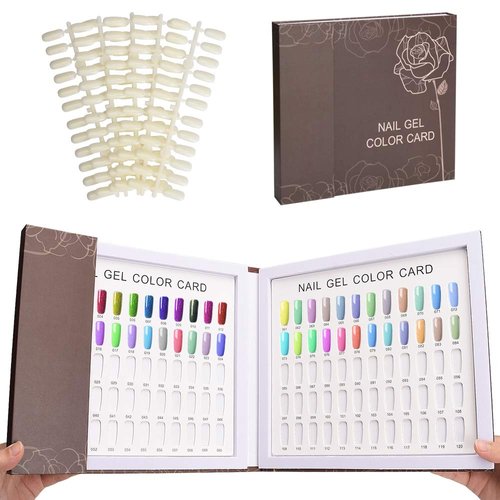 Noverlife 120 Nail Colors Display Book with 120 False Nail Tips, Nail Gel Polish Display Chart, Nail Art Samples Color Swatches Cardboard Nail Design Showcase for Manicure Salon Studio