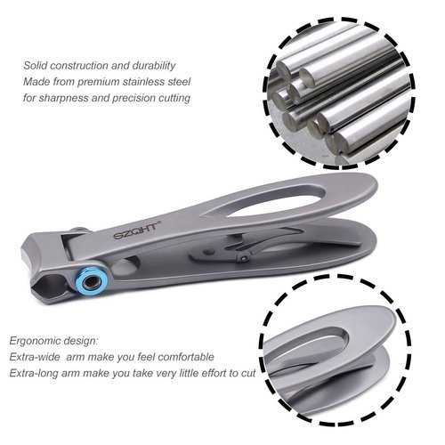 SZQHT Nail Clippers, 15mm Wide Jaw Opening, Finger Nail Clippers for Thick Nails, Stainless Steel, Silver