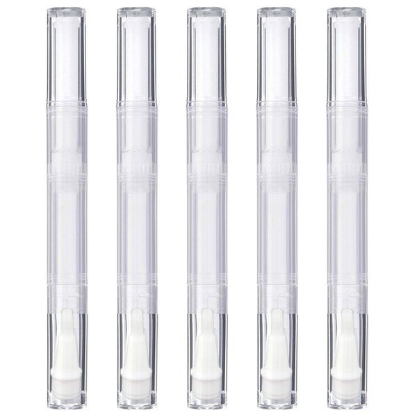MOTYYA 5 Pack 3 ml Transparent Twist Pens, Empty Nail Oil Pen with Brush Tip, Cosmetic Lip Gloss Container Applicators Eyelash Growth Liquid Tube (5x)