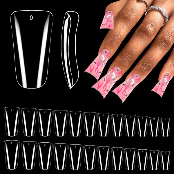 504PCS Duck Nail Tips Full Cover, Clear Duck Fan Flare Nail Tips for Acrylic Nails Professional, Extra Long Duck Nails Press On Duck Feet Style Curved Wide French False Nail for Nail Salon 12 Sizes